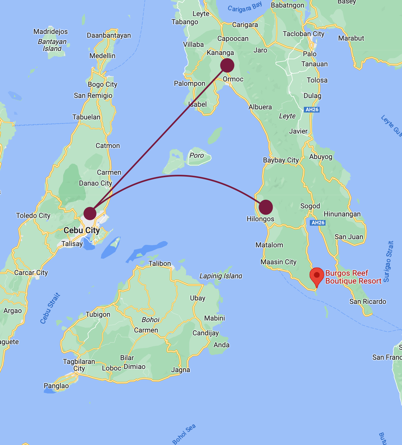 cebu ormoc hilongos map